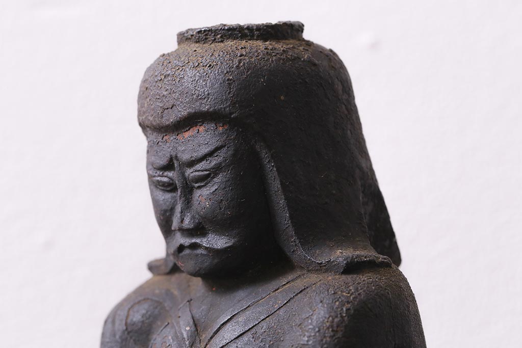 アンティーク雑貨　江戸期　古い木彫りの置き物(仏像、武神)(R-041424)