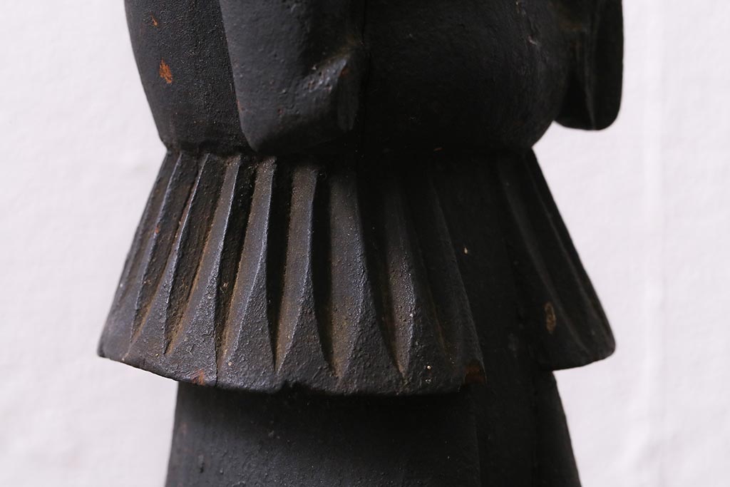 アンティーク雑貨　江戸期　古い木彫りの置き物(仏像、武神)(R-041424)