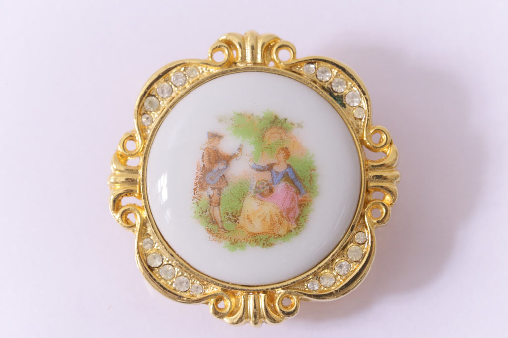Limoges ブローチ　青　中古　ヴィンテージ　リモージュ