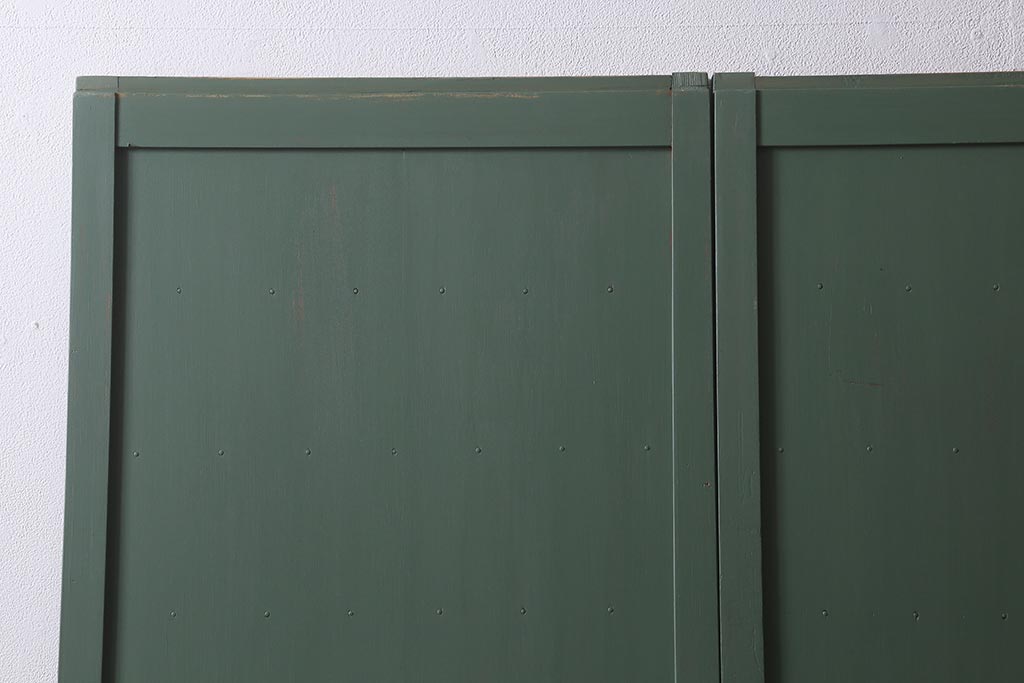 アンティーク建具 大正昭和初期 ペイント 幅狭 グリーンカラーが