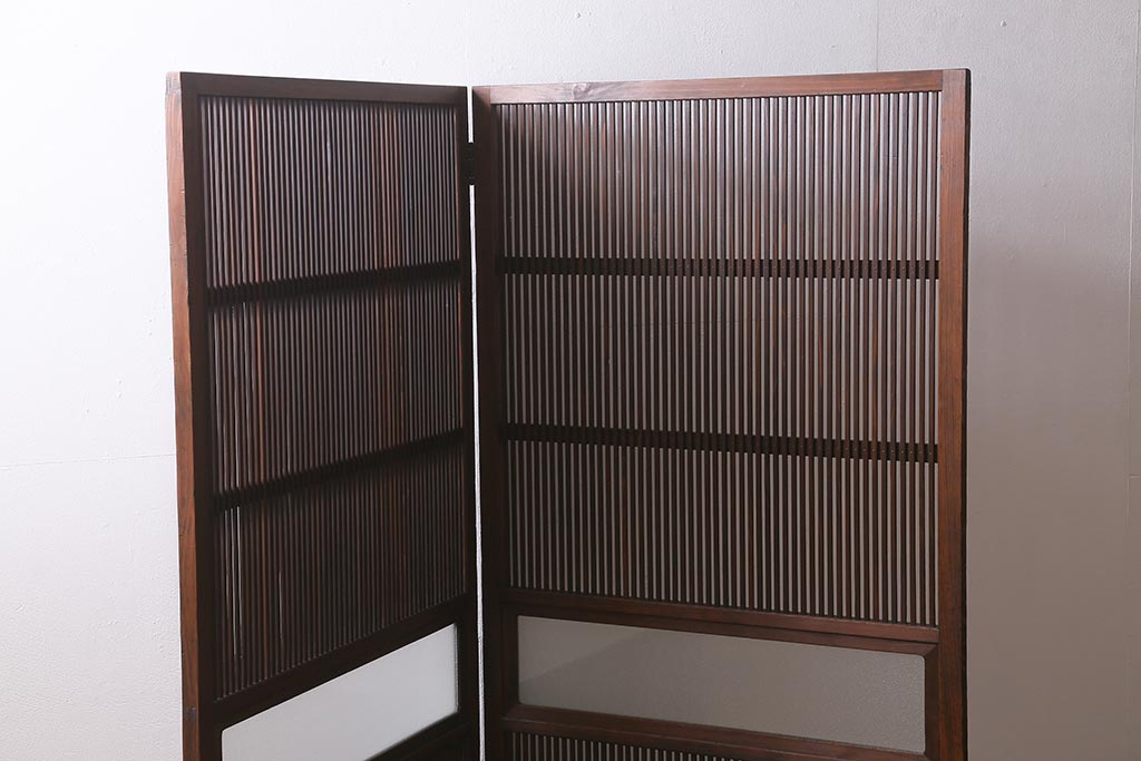 アンティーク建具　古建具リメイク　レトロガラス入り　格子戸をリメイクしたパーテーション(衝立、つい立て、仕切り)(R-041448)