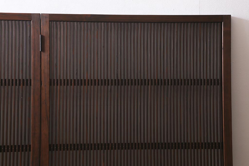 アンティーク建具　古建具リメイク　レトロガラス入り　格子戸をリメイクしたパーテーション(衝立、つい立て、仕切り)(R-041448)