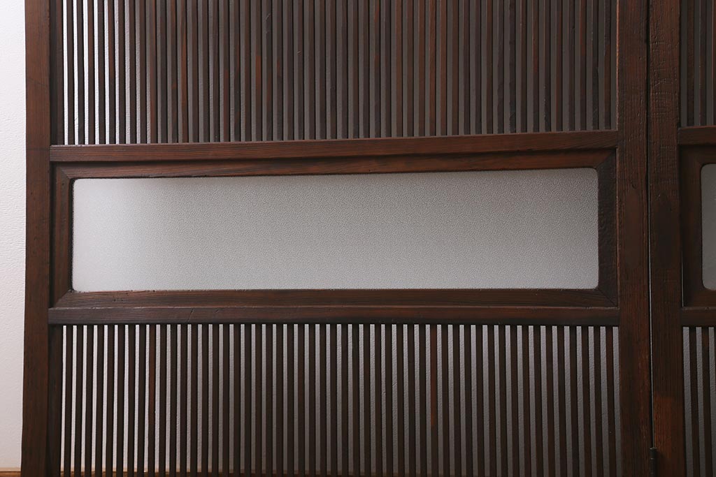 アンティーク建具　古建具リメイク　レトロガラス入り　格子戸をリメイクしたパーテーション(衝立、つい立て、仕切り)(R-041448)