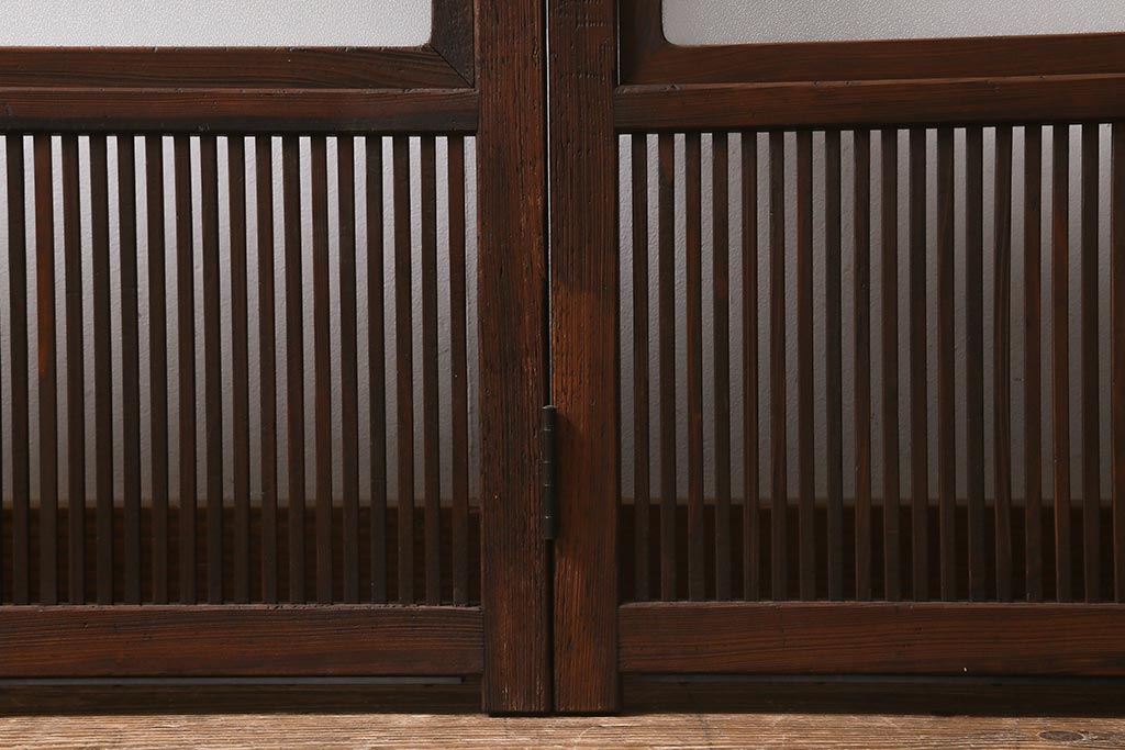 アンティーク建具　古建具リメイク　レトロガラス入り　格子戸をリメイクしたパーテーション(衝立、つい立て、仕切り)(R-041448)