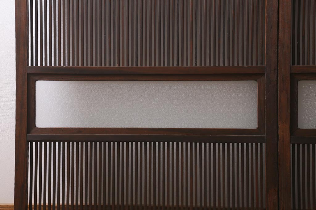 アンティーク建具　古建具リメイク　レトロガラス入り　格子戸をリメイクしたパーテーション(衝立、つい立て、仕切り)(R-041448)