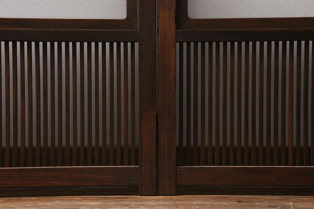 アンティーク建具　古建具リメイク　レトロガラス入り　格子戸をリメイクしたパーテーション(衝立、つい立て、仕切り)(R-041448)