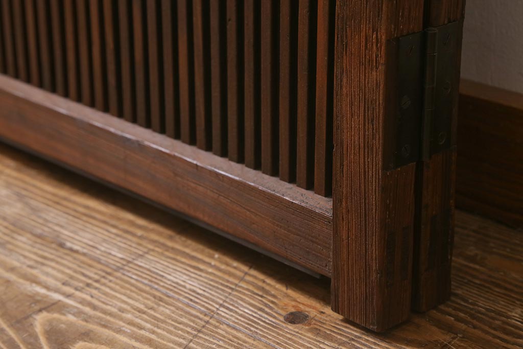 アンティーク建具　古建具リメイク　レトロガラス入り　格子戸をリメイクしたパーテーション(衝立、つい立て、仕切り)(R-041448)