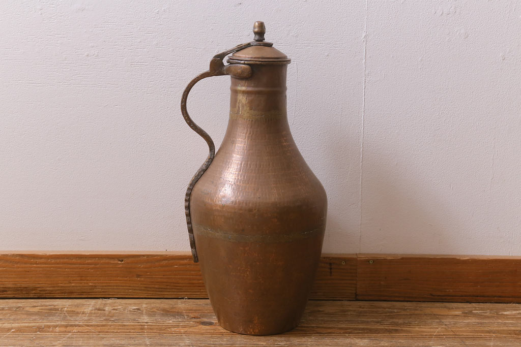 アンティーク雑貨 フランス 蓋付き アンティークスタイルを引き立てる銅製の水瓶(ジャグ、ピッチャー)(R-041465) | ラフジュ工房