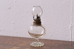 アンティーク雑貨　明治大正期　透明ガラス　脚がおしゃれな豆ランプ(オイルランプ、和ガラス)(R-041470)