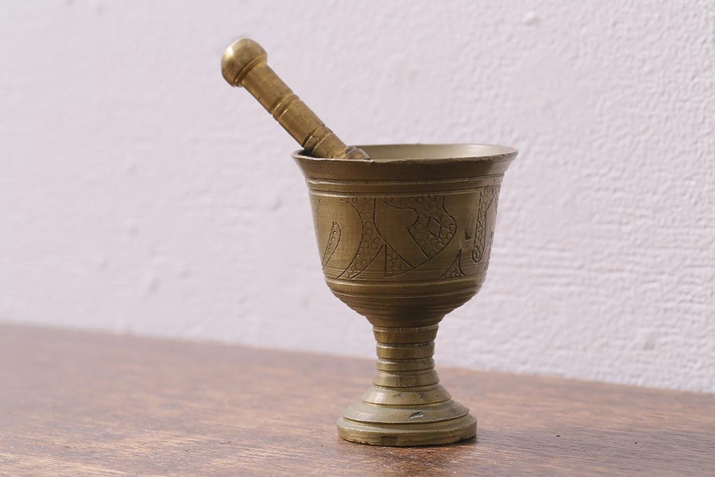 ヴィンテージ雑貨　フランスビンテージ　青銅製のスパイスマッシャー(すり鉢、すりこぎ)(R-041476)