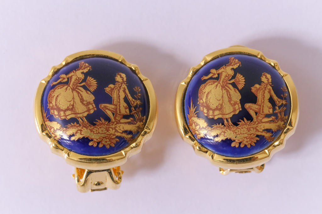 中古　フランス　LIMOGES CASTEL(リモージュキャッスル)　磁器製のアクセサリー3点(ネックレス、ブレスレット、イヤリング)(R-041547)