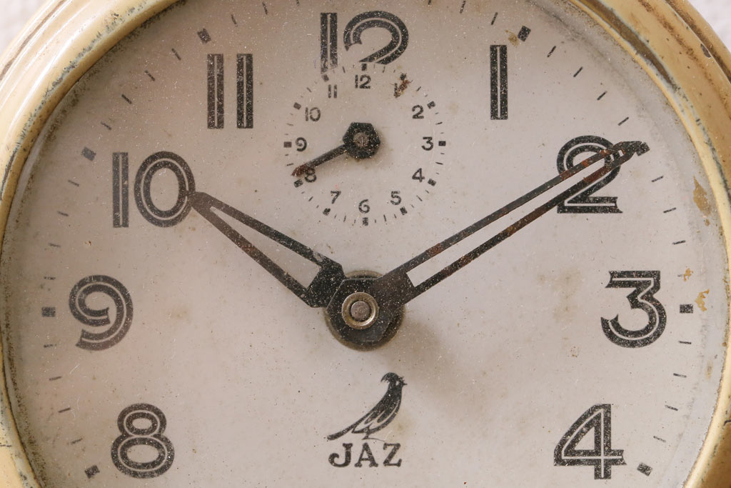 アンティーク雑貨　フランスヴィンテージ　JAZ社　レトロな風合いが魅力の目覚まし時計(置時計、枕時計、ビンテージ)(R-041550)