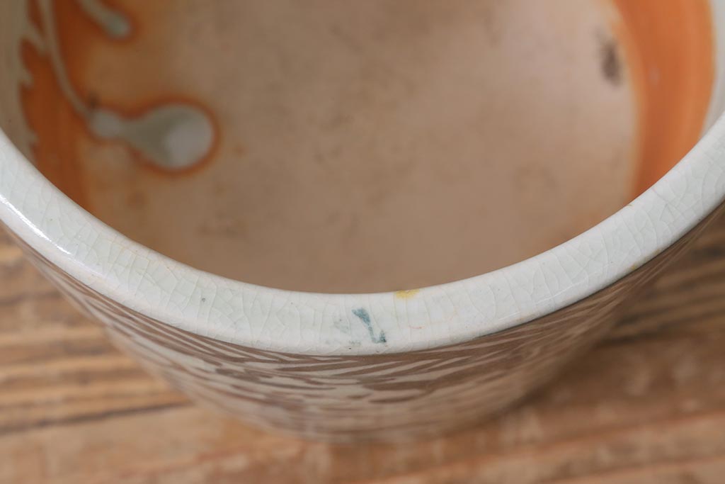 アンティーク雑貨　和製アンティーク　鳥文　モダンな雰囲気漂う瀬戸火鉢(鉢カバー)(R-041568)
