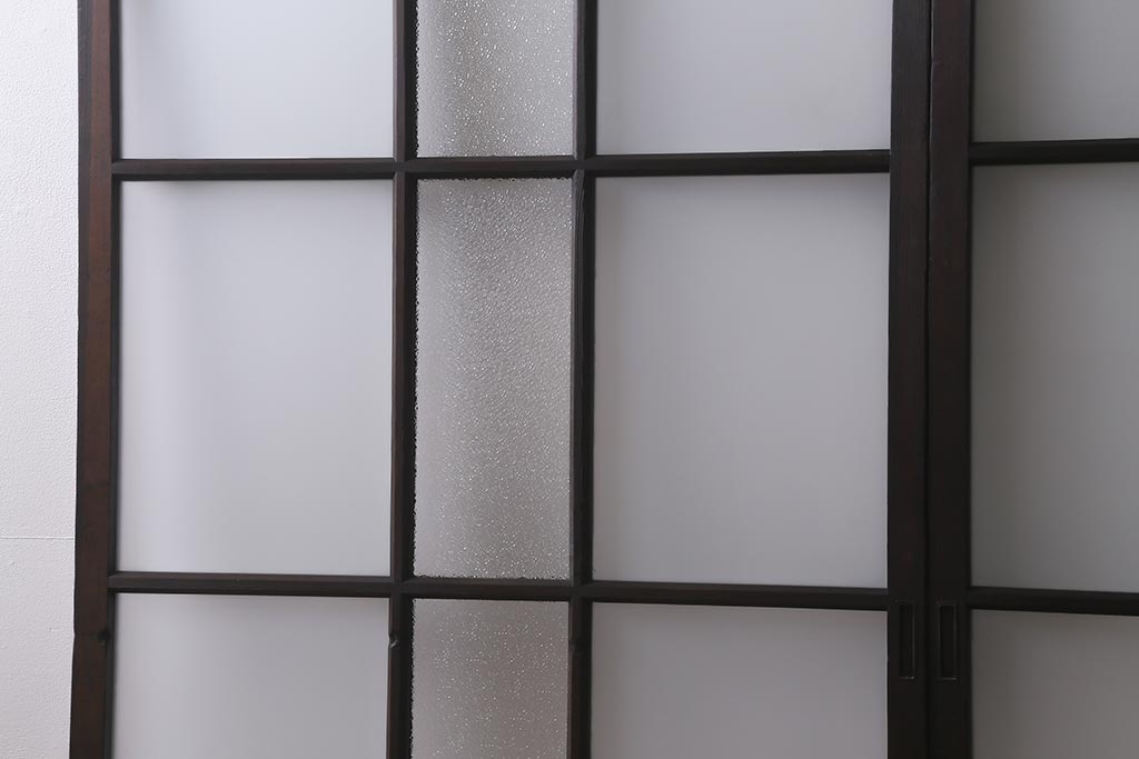 アンティーク建具　ダイヤガラス・すりガラス入り　レトロな空間を彩るガラス戸2枚セット(引き戸)(R-041577)