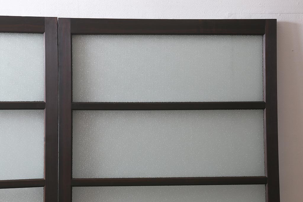 アンティーク建具　上手物!　腰板ケヤキ材　ダイヤガラス　落ち着いた色合いのレトロなガラス戸2枚セット(引き戸・建具)(R-041580)