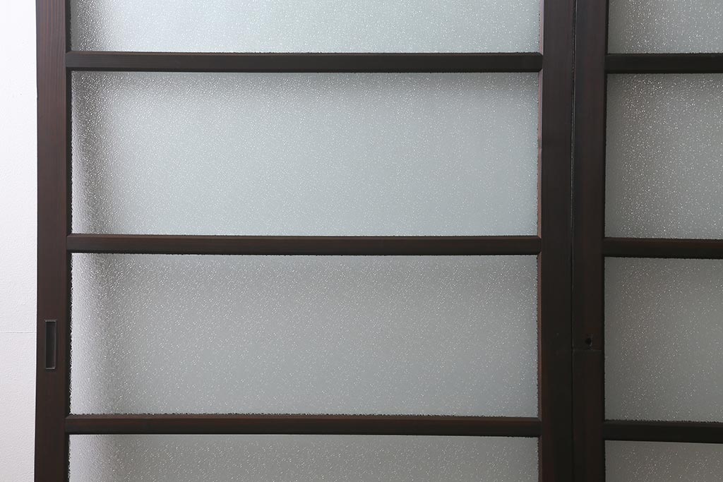 アンティーク建具　上手物!　腰板ケヤキ材　ダイヤガラス　落ち着いた色合いのレトロなガラス戸2枚セット(引き戸・建具)(R-041580)