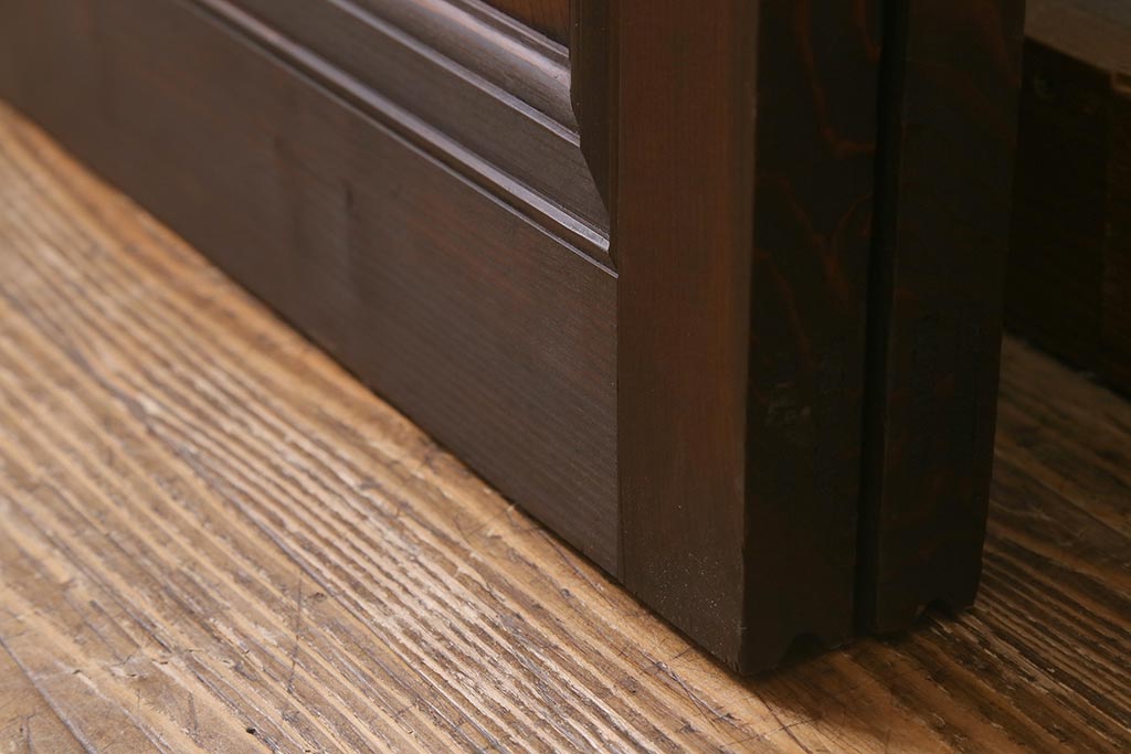 アンティーク建具　上手物!　腰板ケヤキ材　ダイヤガラス　落ち着いた色合いのレトロなガラス戸2枚セット(引き戸・建具)(R-041580)