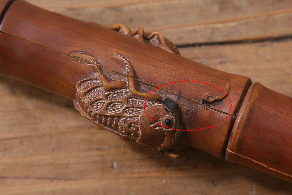 アンティーク雑貨　明治〜大正　時代物　蜻蛉　彫刻ステッキ(とんぼ杖)(R-041597)