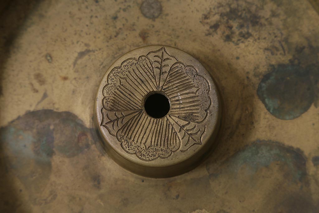 アンティーク雑貨　明治大正期　真鍮製　燭台一対(ろうそく立て、仏具)(R-041599)