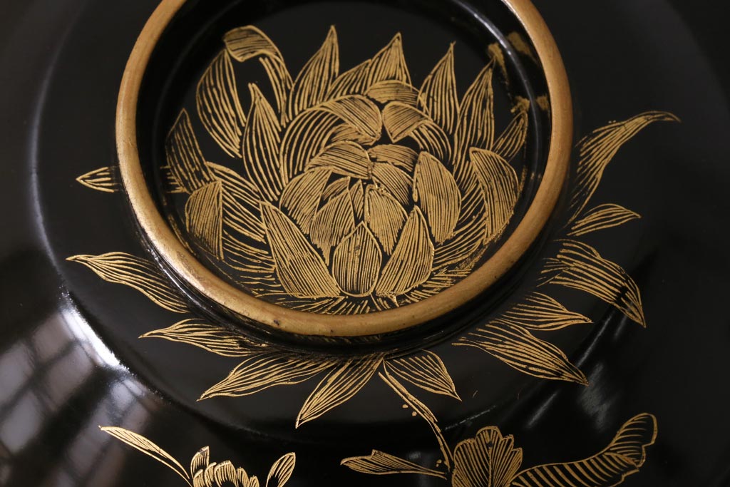 アンティーク雑貨 大正昭和初期 花蝶図 沈金蒔絵木製椀6客セット(お椀 アンティーク雑貨 大正昭和初期 花蝶図 沈金蒔絵木製椀6客セット(お椀