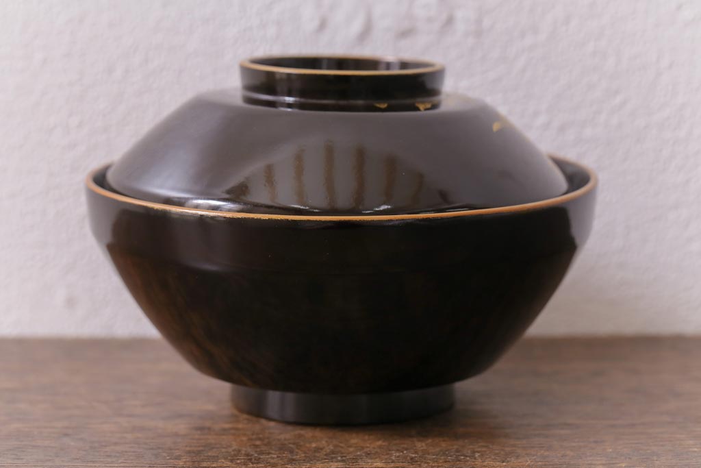 アンティーク雑貨 大正昭和初期 花蝶図 沈金蒔絵木製椀6客セット(お椀 