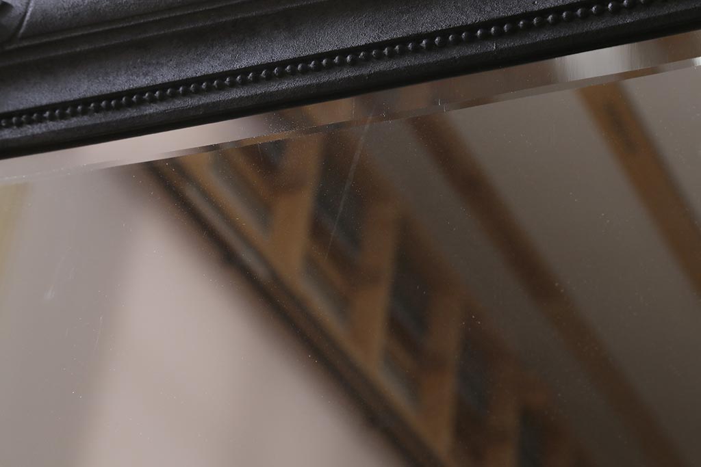 アンティーク雑貨　アイアンペイントがおしゃれなフランスアンティークの木製ミラー(鏡)(R-041637)