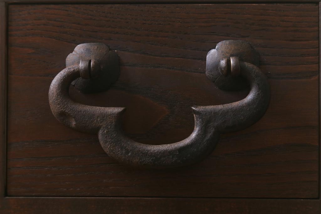 ラフジュ工房オリジナル　古金具リメイク　前板栗材　ヒノキ材　木瓜金具が趣溢れる小引き出し(小物収納、サイドチェスト)(R-041726)