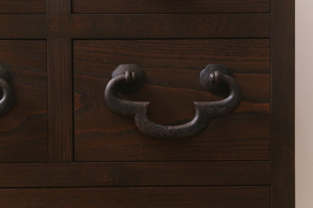 ラフジュ工房オリジナル　古金具リメイク　前板栗材　ヒノキ材　木瓜金具が趣溢れる小引き出し(小物収納、サイドチェスト)(R-041726)
