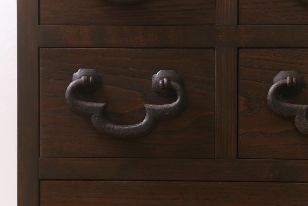 ラフジュ工房オリジナル　古金具リメイク　前板栗材　ヒノキ材　木瓜金具が趣溢れる小引き出し(小物収納、サイドチェスト)(R-041726)