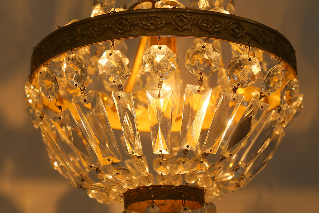 ヴィンテージ照明　フランスビンテージ　ゴージャスな空間を彩るクリスタルガラスのエンパイアシャンデリア(天井照明、吊り下げ照明)(R-041763)