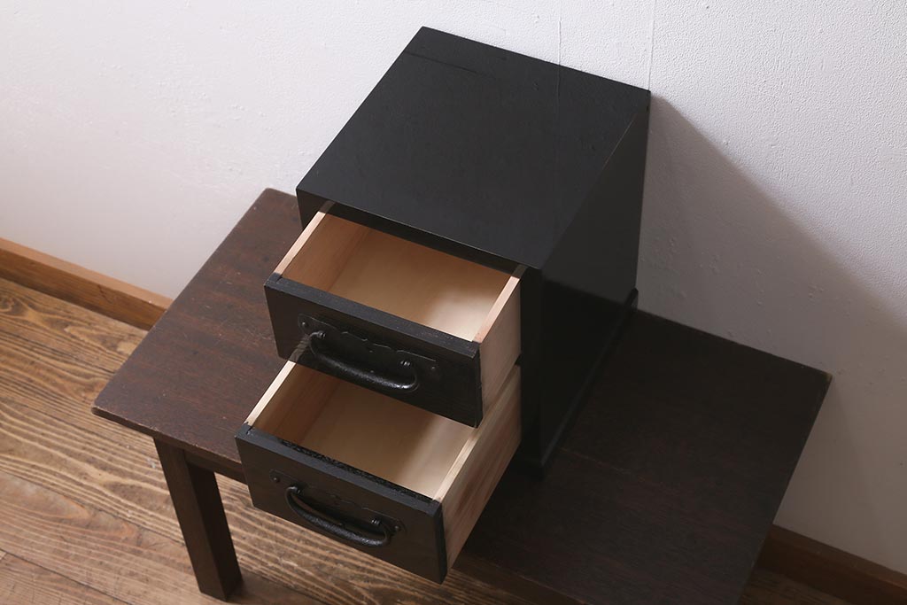 ラフジュ工房オリジナル　古金具リメイク　前板栗材　ヒノキ材　シックな雰囲気漂う小引き出し(小物収納、卓上収納)(R-042016)