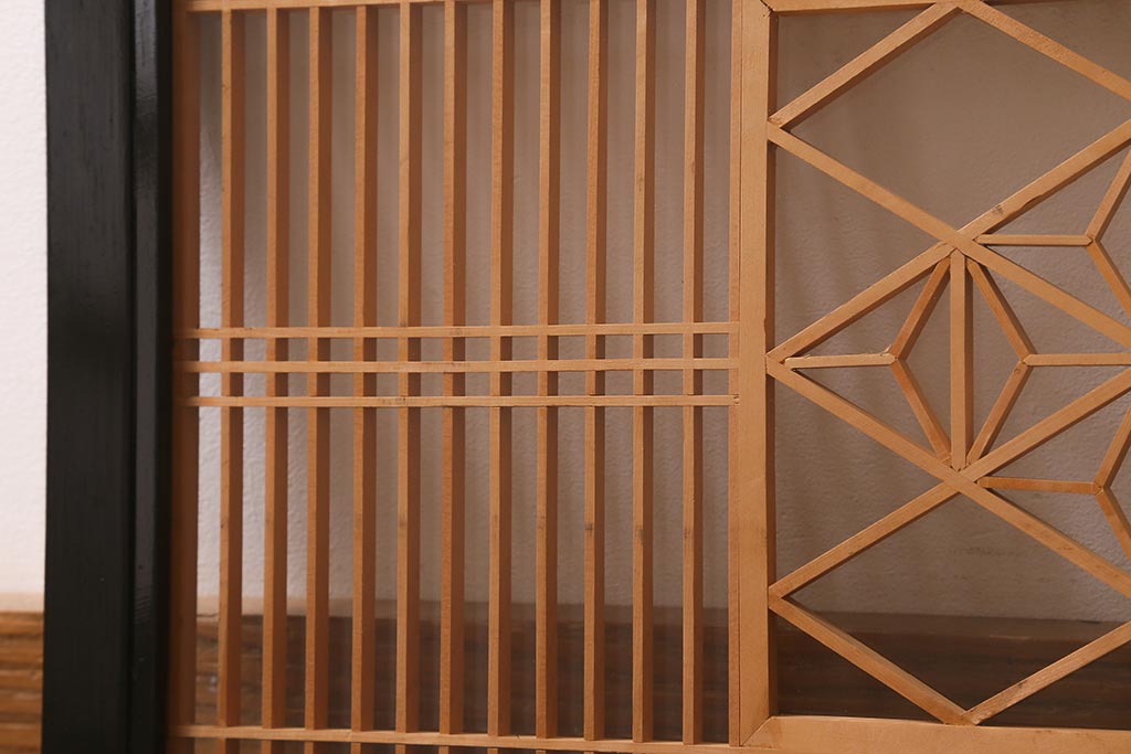 ビンテージ建具　両面ガラス　格子・麻の葉　上品な佇まいの組子欄間(明かり取り、明り取り)(R-042024)