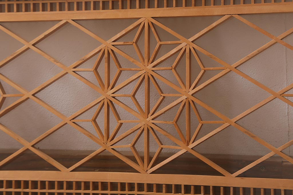 ビンテージ建具　両面ガラス　格子・麻の葉　上品な佇まいの組子欄間(明かり取り、明り取り)(R-042024)