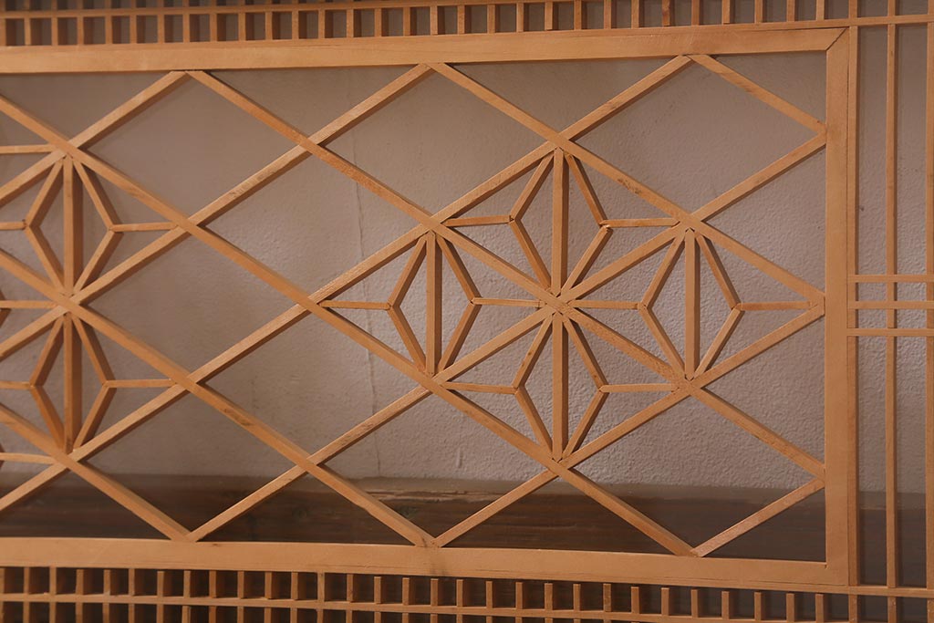 ビンテージ建具　両面ガラス　格子・麻の葉　上品な佇まいの組子欄間(明かり取り、明り取り)(R-042024)