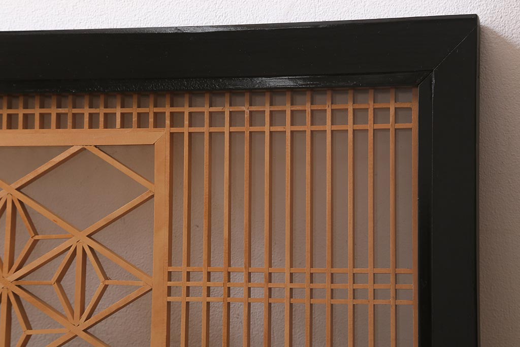 ビンテージ建具　両面ガラス　格子・麻の葉　上品な佇まいの組子欄間(明かり取り、明り取り)(R-042024)