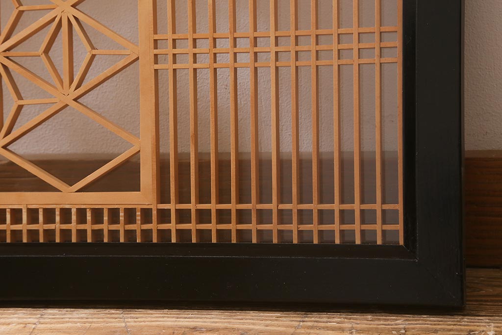 ビンテージ建具　両面ガラス　格子・麻の葉　上品な佇まいの組子欄間(明かり取り、明り取り)(R-042024)