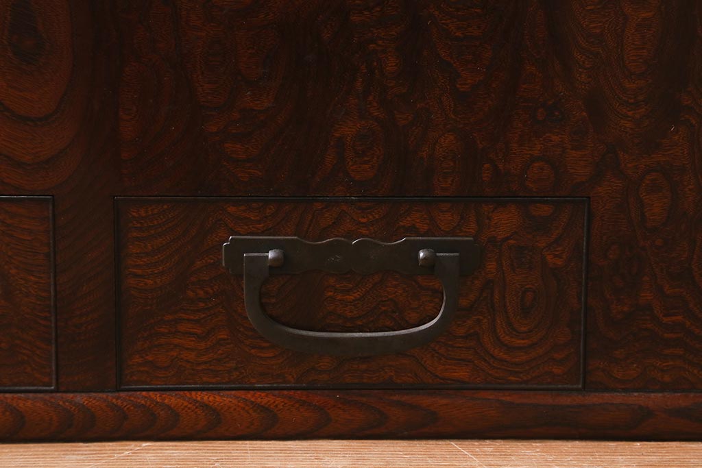 アンティーク雑貨　大正昭和初期　ケヤキ玉杢材　漆塗りが美しい長火鉢(木製火鉢)(R-042053)