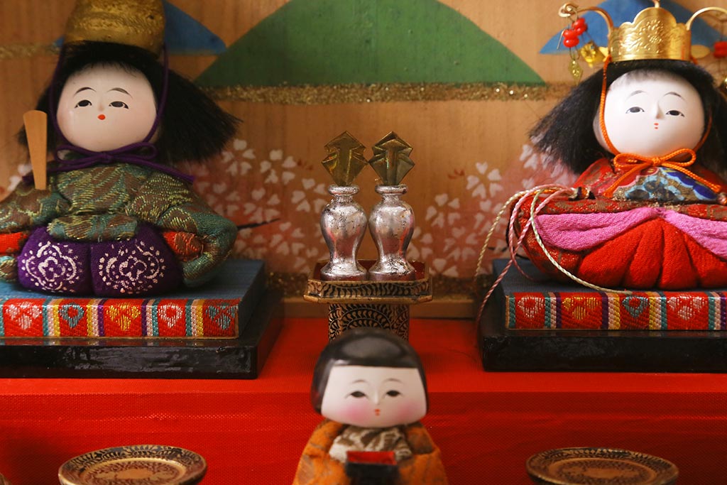 ビンテージ雑貨 昭和期 古い木目込み人形 五段雛飾り(雛人形、ケース付