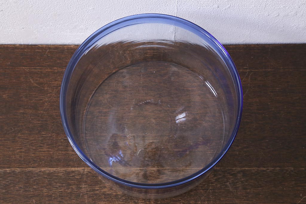 アンティーク雑貨　大正昭和初期　青縁　吹きガラス金魚鉢(R-042121)