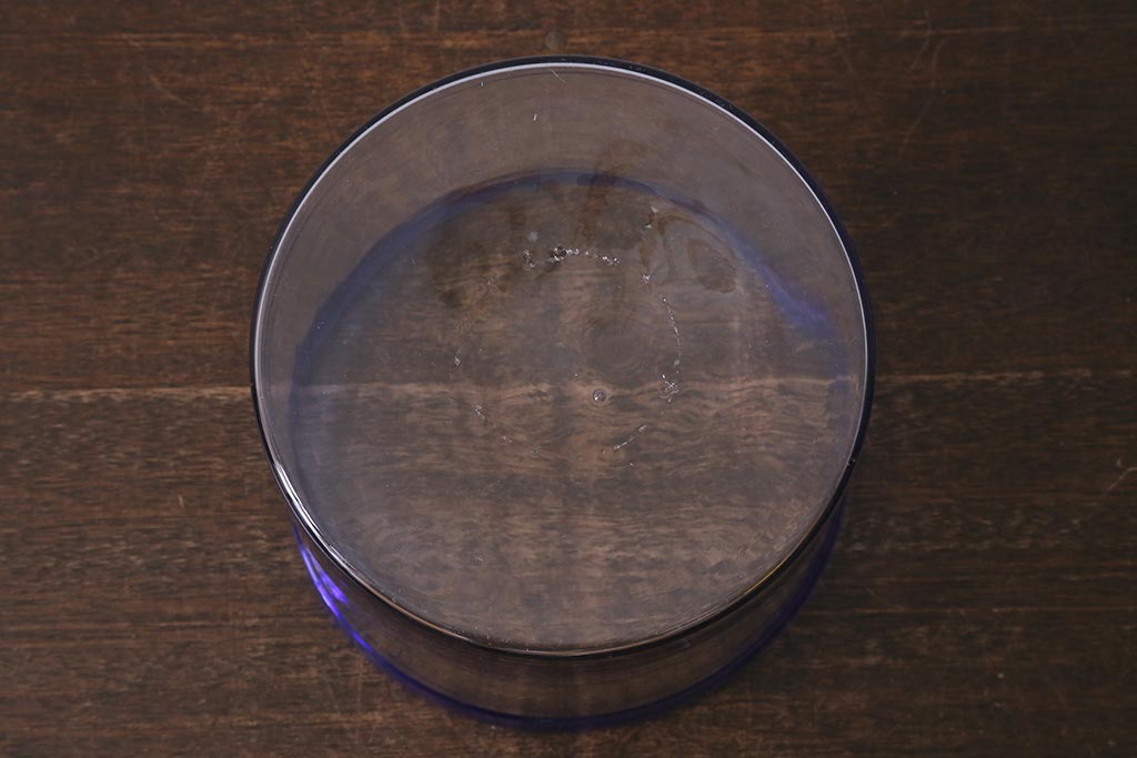 アンティーク雑貨　大正昭和初期　青縁　吹きガラス金魚鉢(R-042121)
