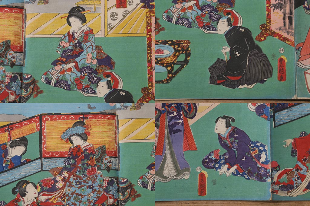 明治期　浮世絵木版画　57枚画帖(國周、豊國、國貞、芳盛、房種、國明)(R-042128)