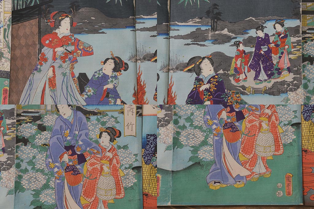 明治期　浮世絵木版画　57枚画帖(國周、豊國、國貞、芳盛、房種、國明)(R-042128)