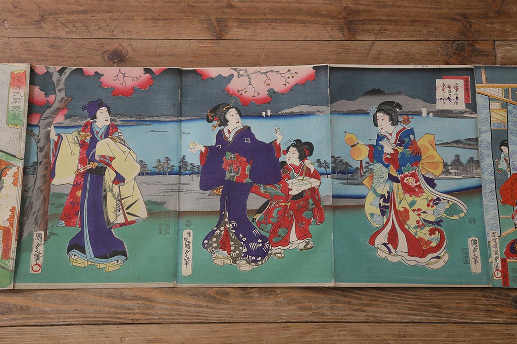 明治期　浮世絵木版画　57枚画帖(國周、豊國、國貞、芳盛、房種、國明)(R-042128)