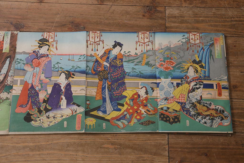 明治期　浮世絵木版画　57枚画帖(國周、豊國、國貞、芳盛、房種、國明)(R-042128)