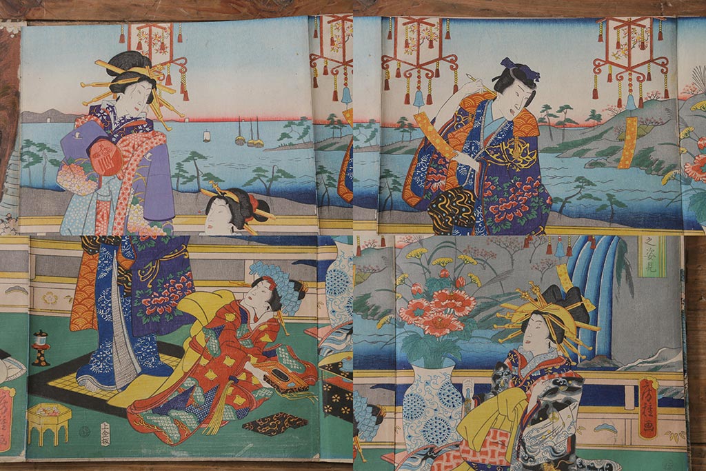 明治期　浮世絵木版画　57枚画帖(國周、豊國、國貞、芳盛、房種、國明)(R-042128)