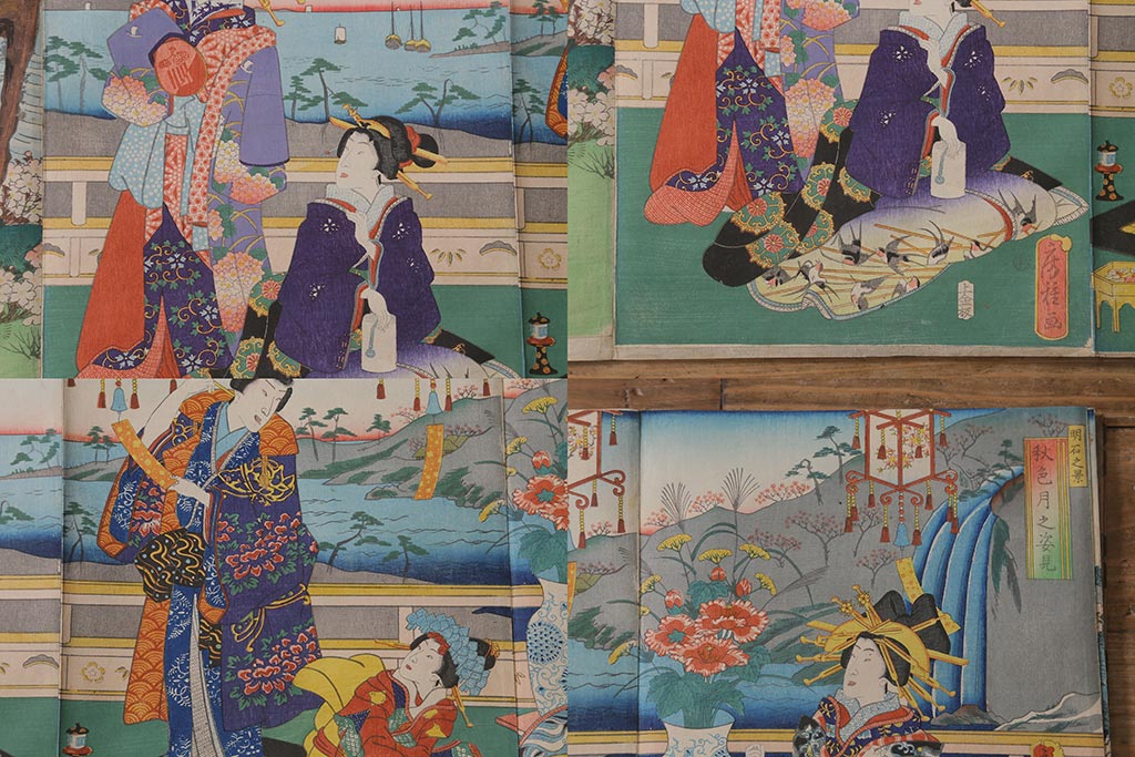 明治期　浮世絵木版画　57枚画帖(國周、豊國、國貞、芳盛、房種、國明)(R-042128)