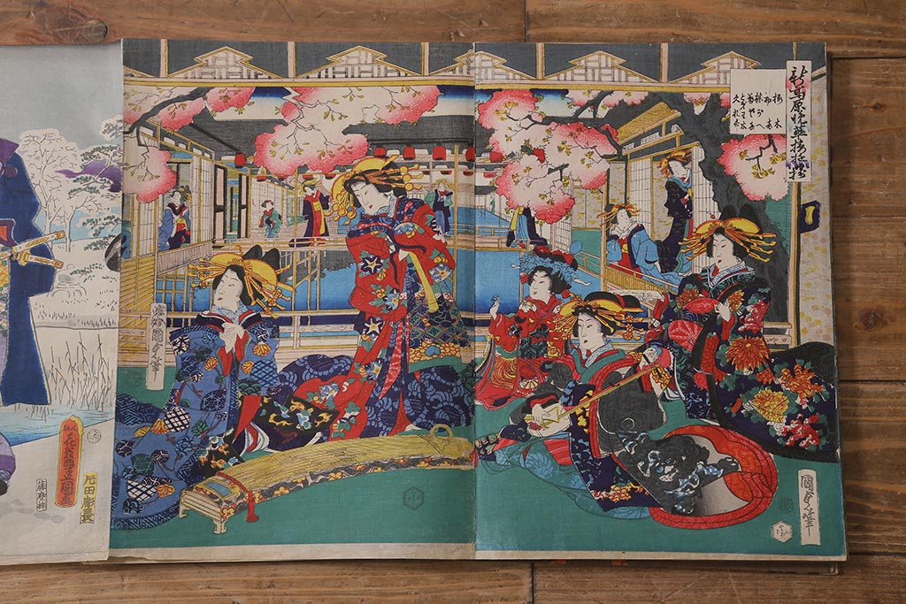 明治期　浮世絵木版画　57枚画帖(國周、豊國、國貞、芳盛、房種、國明)(R-042128)