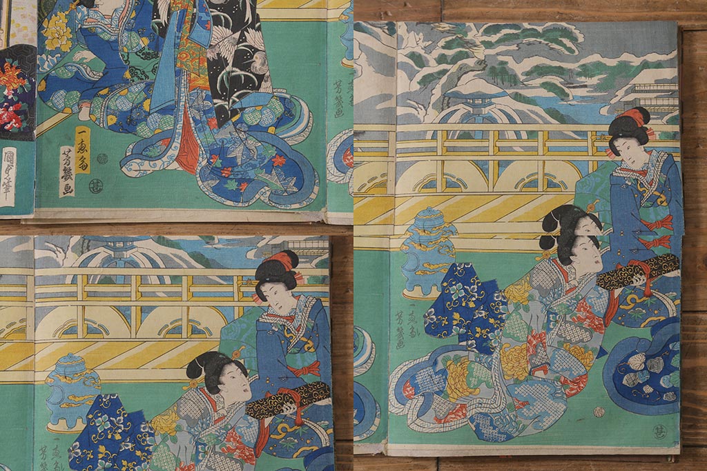 明治期　浮世絵木版画　57枚画帖(國周、豊國、國貞、芳盛、房種、國明)(R-042128)