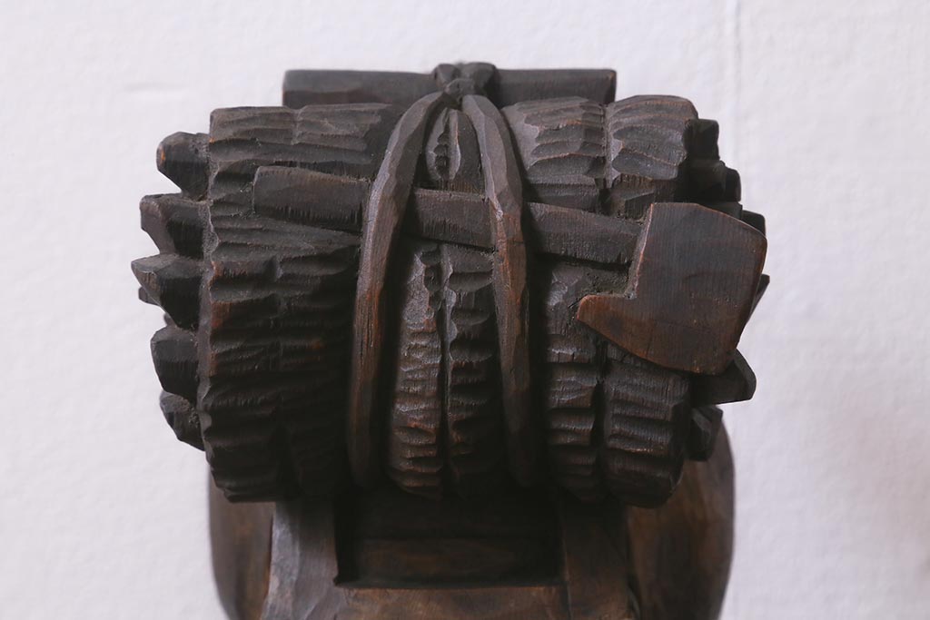アンティーク雑貨　古い二宮金次郎　木彫(在銘作家物彫刻)(R-042130)