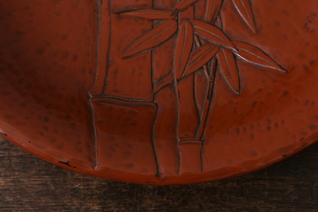 アンティーク雑貨　昭和初期　鎌倉彫　菓子皿　銘名皿5枚(在銘作家物)(R-042132)
